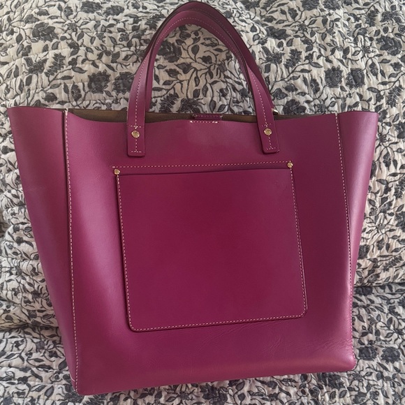 Frances Valentine Plum Leather Classic Tote with Gold Hardware - Picture 2 of 4